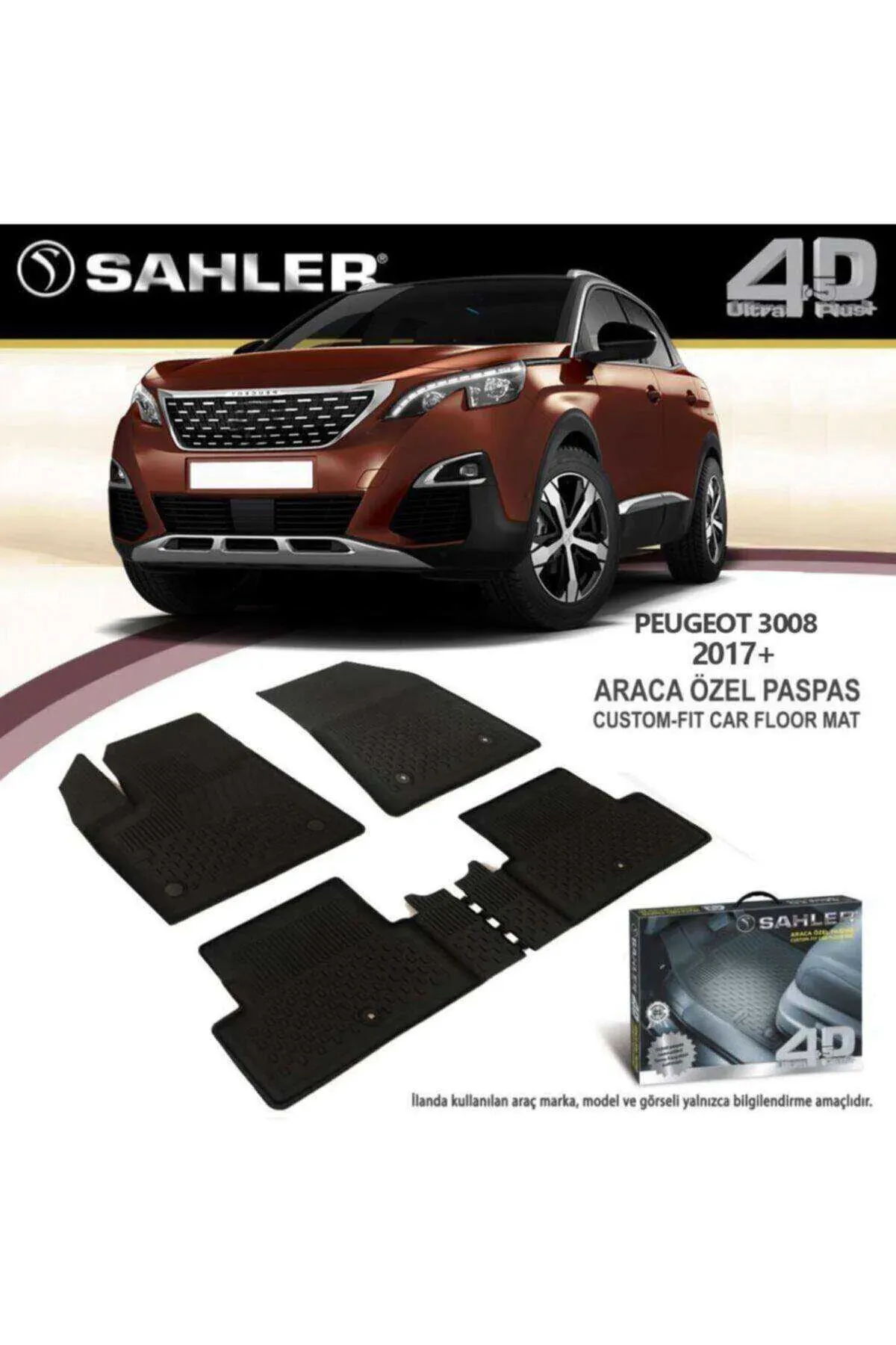 Sahler gumene patosnice za Peugeot 3008 (2016–2023) sa visokom ivicom, komplet za prednja i zadnja sedišta