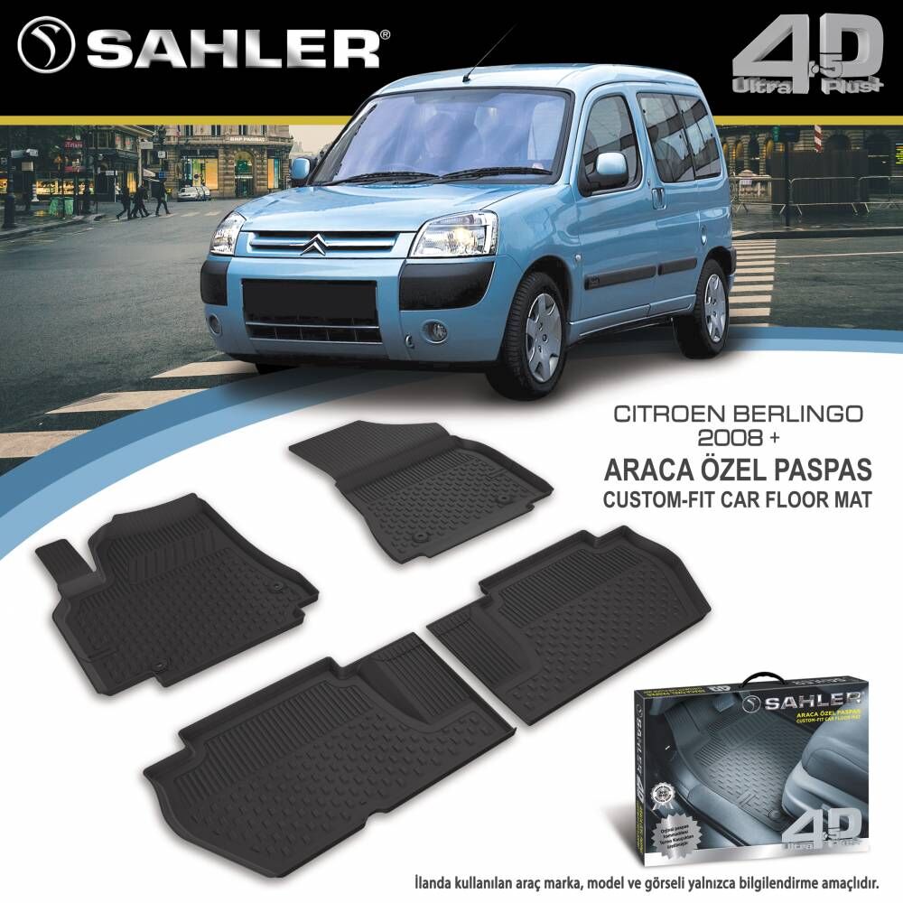 Sahler gumene patosnice za Citroen Berlingo 2008–2018 sa visokom ivicom, postavljene u unutrašnjosti vozila